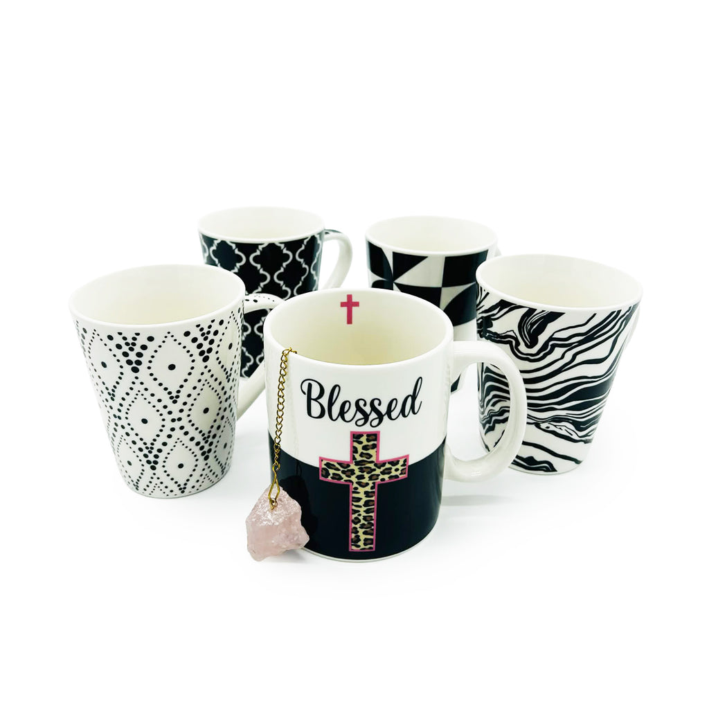 Coffee| Teacups - Set of 5 - Blessed with the pink cross