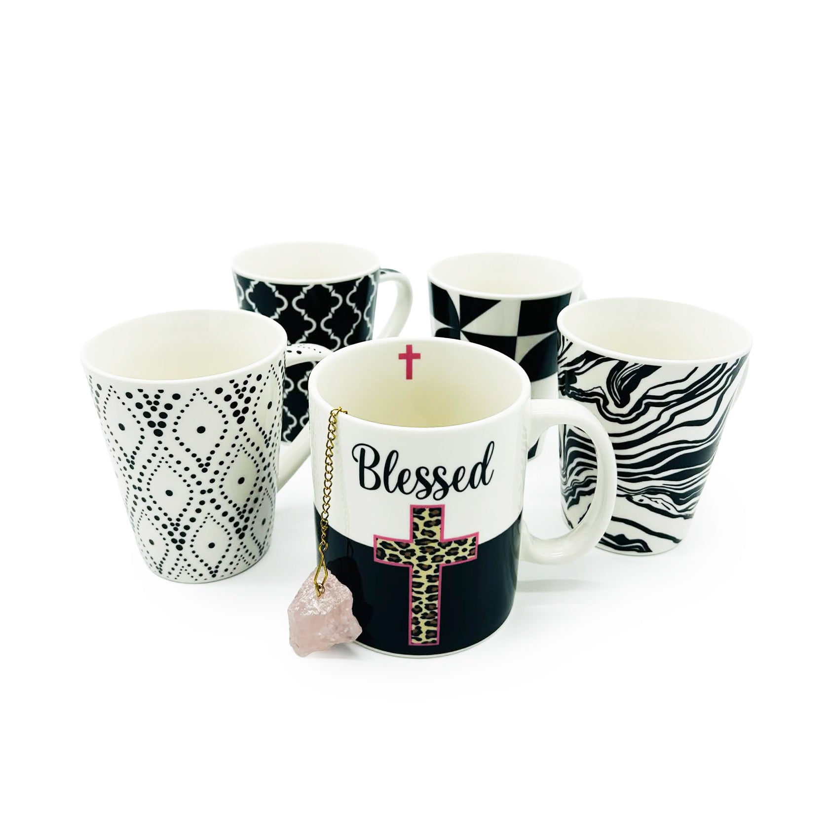 Coffee| Teacups - Set of 5 - Blessed with the pink cross