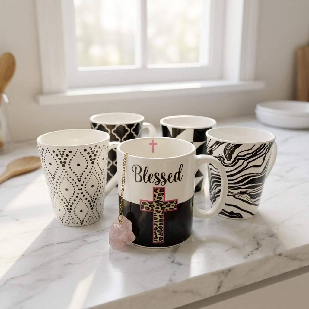 Coffee| Teacups - Set of 5 - Blessed with the pink cross